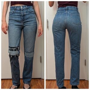 Reformation Cynthia high rise jeans 25, Hand Patched, One Of A Kind!